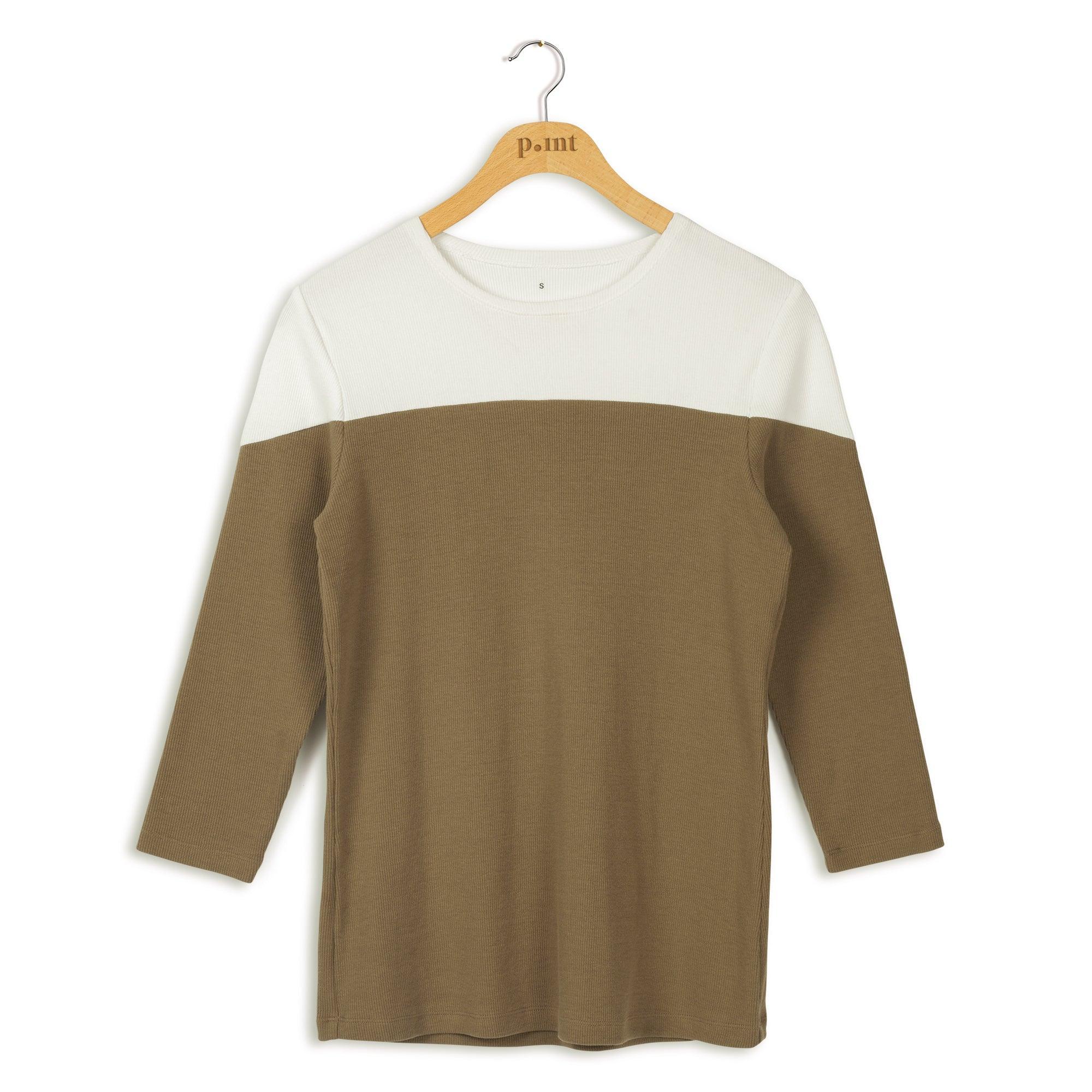 Point Ribbed Colorblock Crewneck Top Product Image
