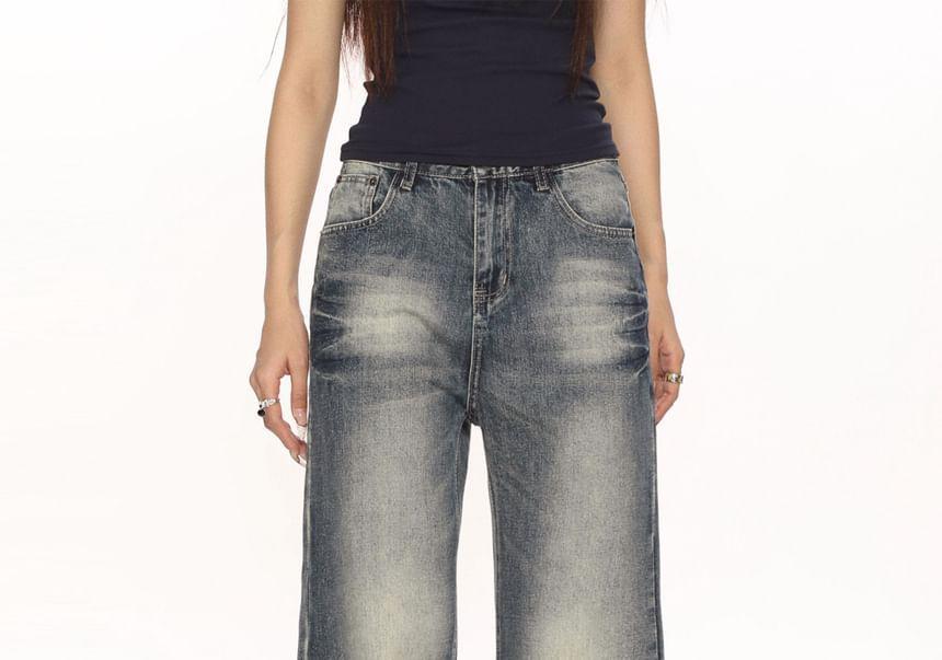 High Waist Washed Wide Leg Jeans Product Image