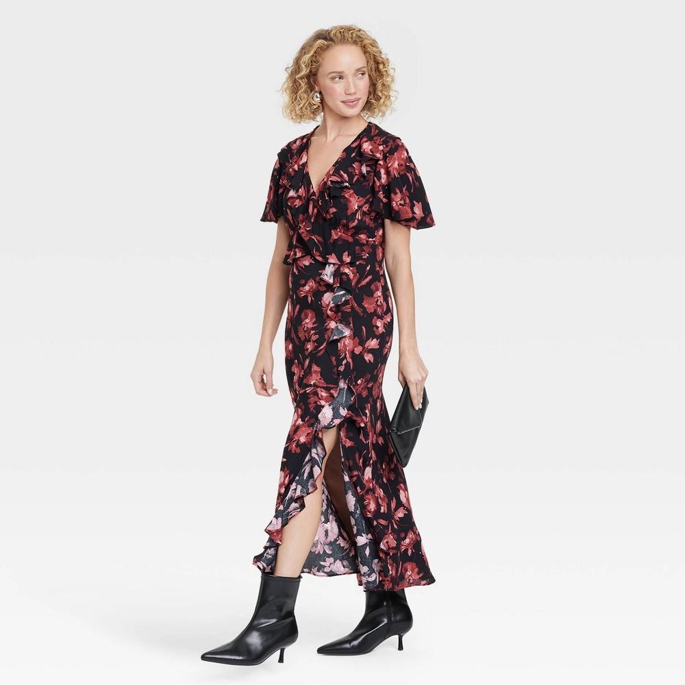 Womens Ruffle Flounce Short Sleeve Maxi Dress - A New Day /Red Floral Product Image