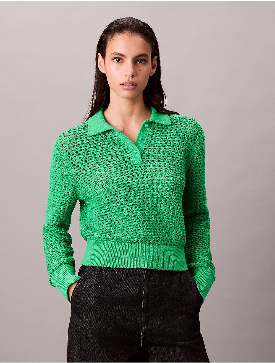 Calvin Klein Womens Open Stitch Polo Sweater - Green Product Image