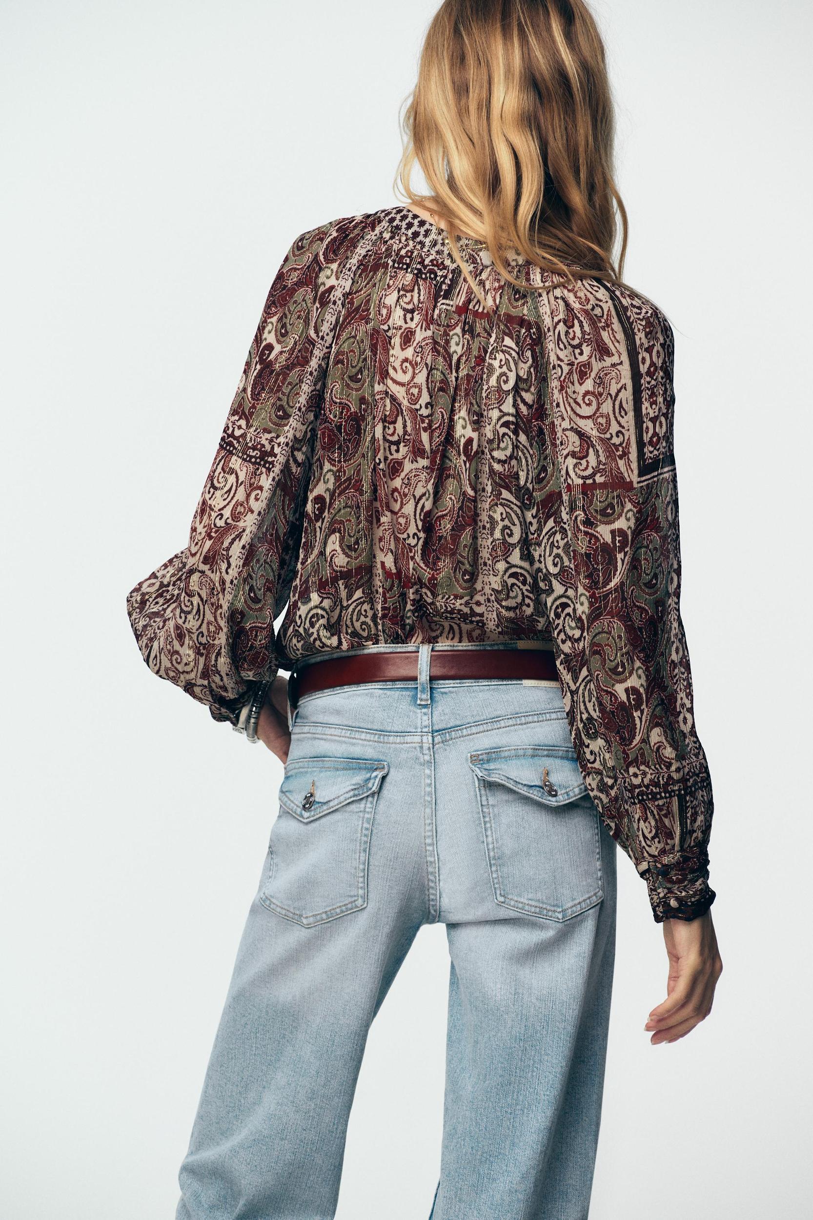 METALLIC THREAD PRINTED BEADED BLOUSE Product Image