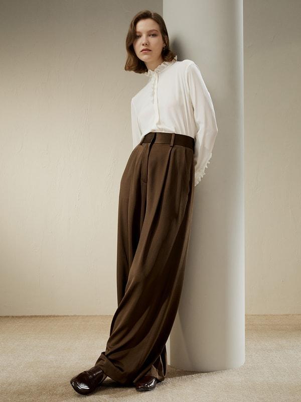 High-Waisted Wide Leg Dense Silk Pants Product Image