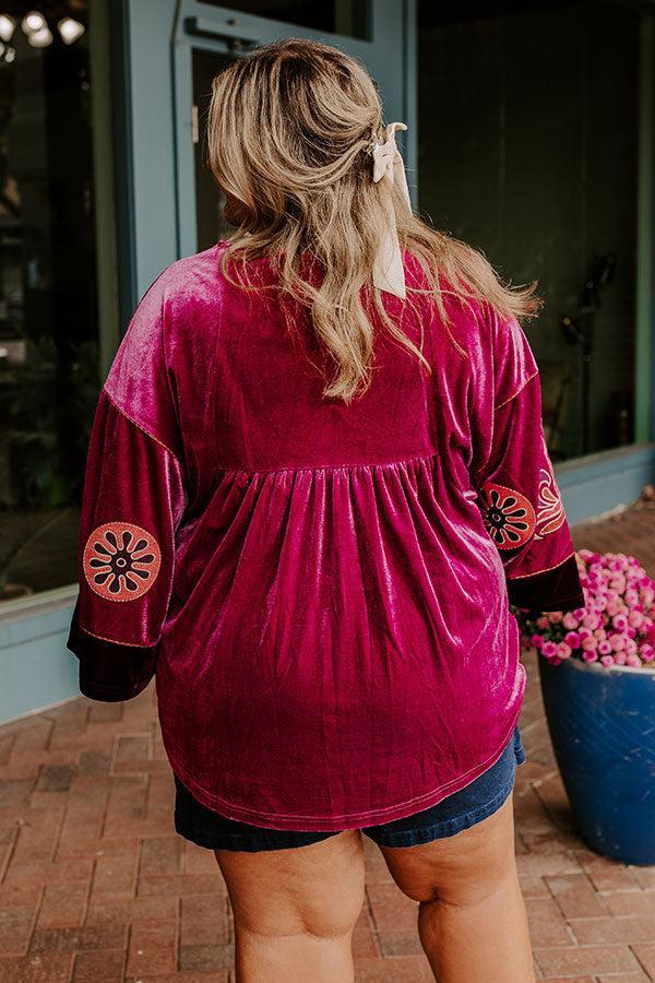 Feeling Boho Embroidered Velvet Top in Orchid Curves Product Image