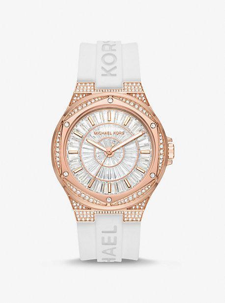 Oversized Lennox Pavé Rose Gold-Tone and Silicone Watch Product Image