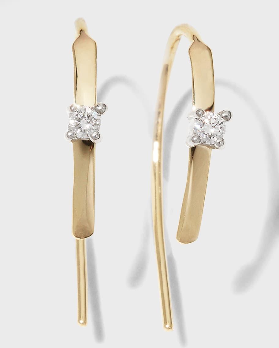 Mini Flat Hooked on Hoop Earrings with Diamonds, 15mm Product Image