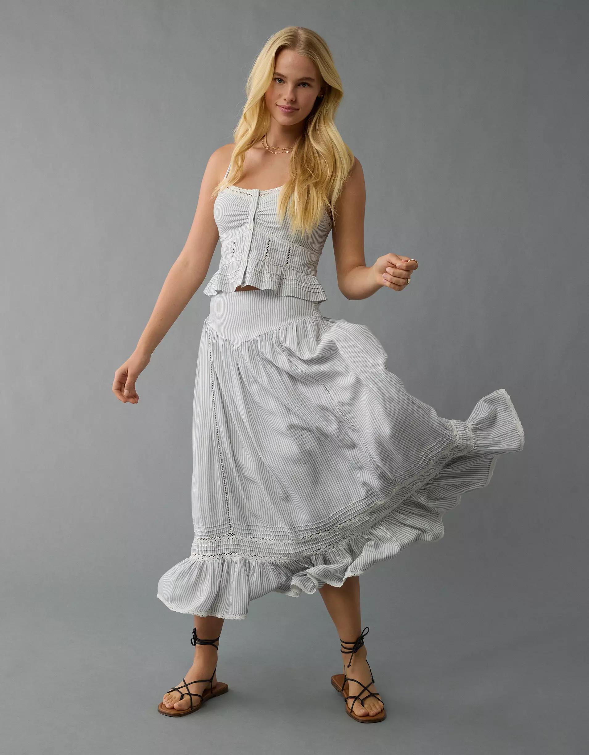 AE High-Waisted Ruffle Maxi Skirt Product Image