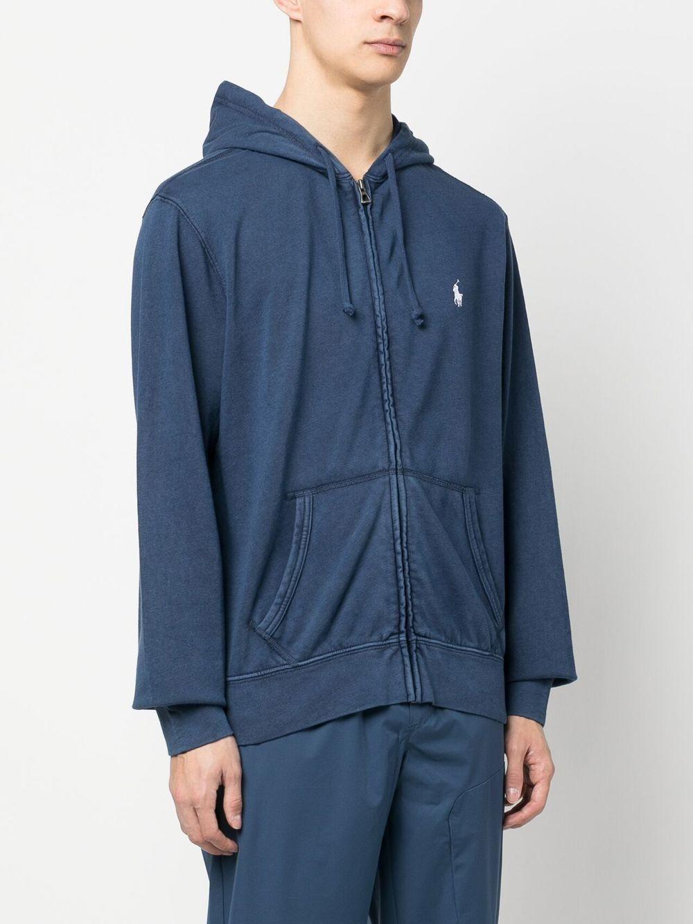 logo-embroidered zip-up drawstring hoodie Product Image