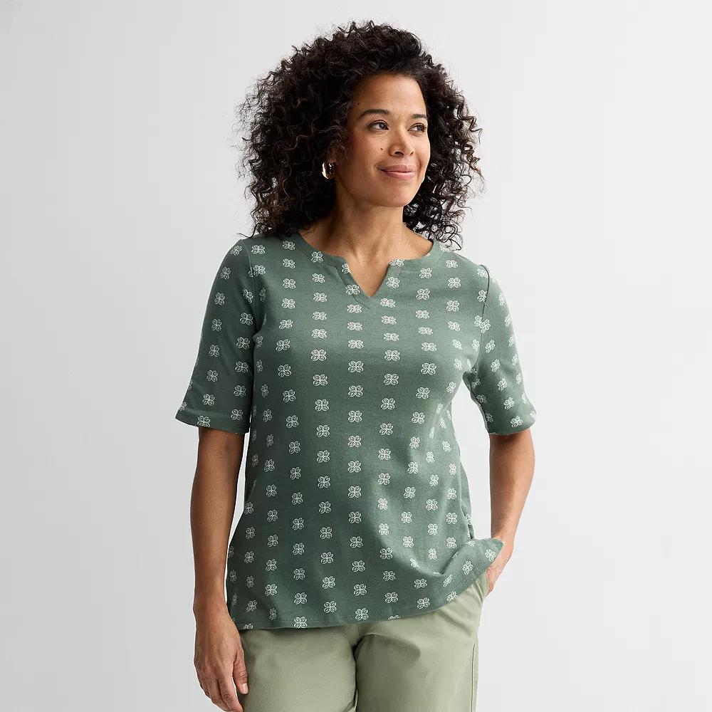 Women's Croft & Barrow® Elbow-Sleeve Splitneck Top, Size: XL, Green Mini Tile Product Image