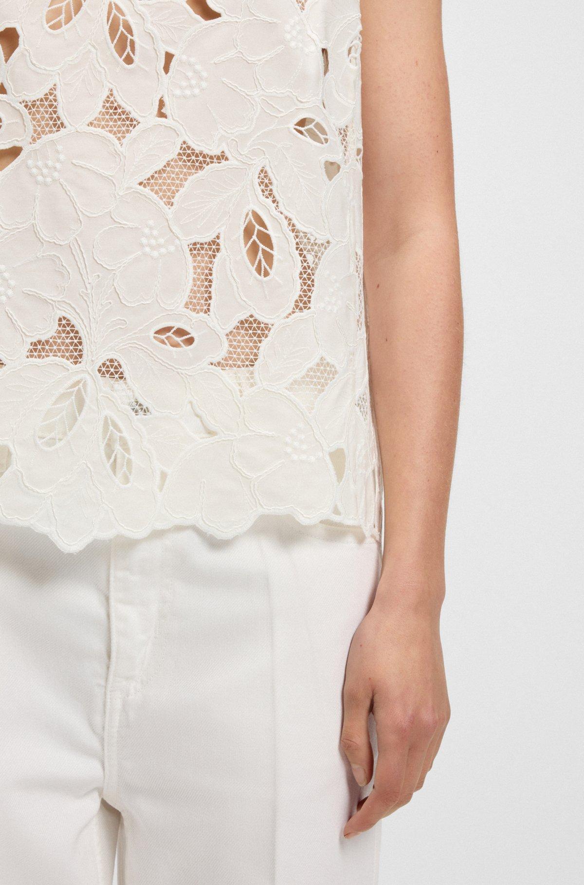 BOSS - Sleeveless blouse with broderie anglaise - White Product Image