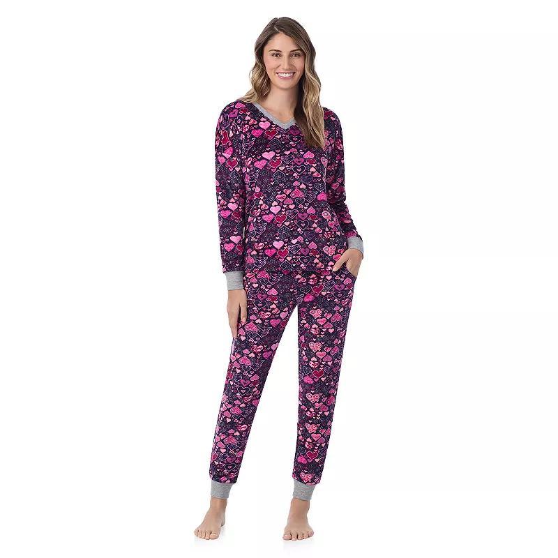 Womens Cuddl Duds Velour Fleece V-Neck Pajama Top & Pajama Bottoms Set Product Image