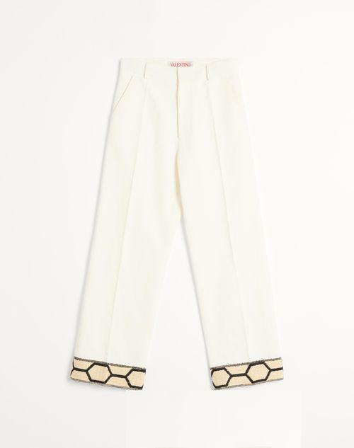 COTTON AND LINEN PANTS WITH JACQUARD HEM Product Image