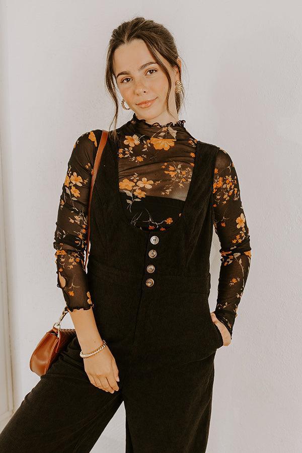 Falling For You Corduroy Jumpsuit in Black Product Image