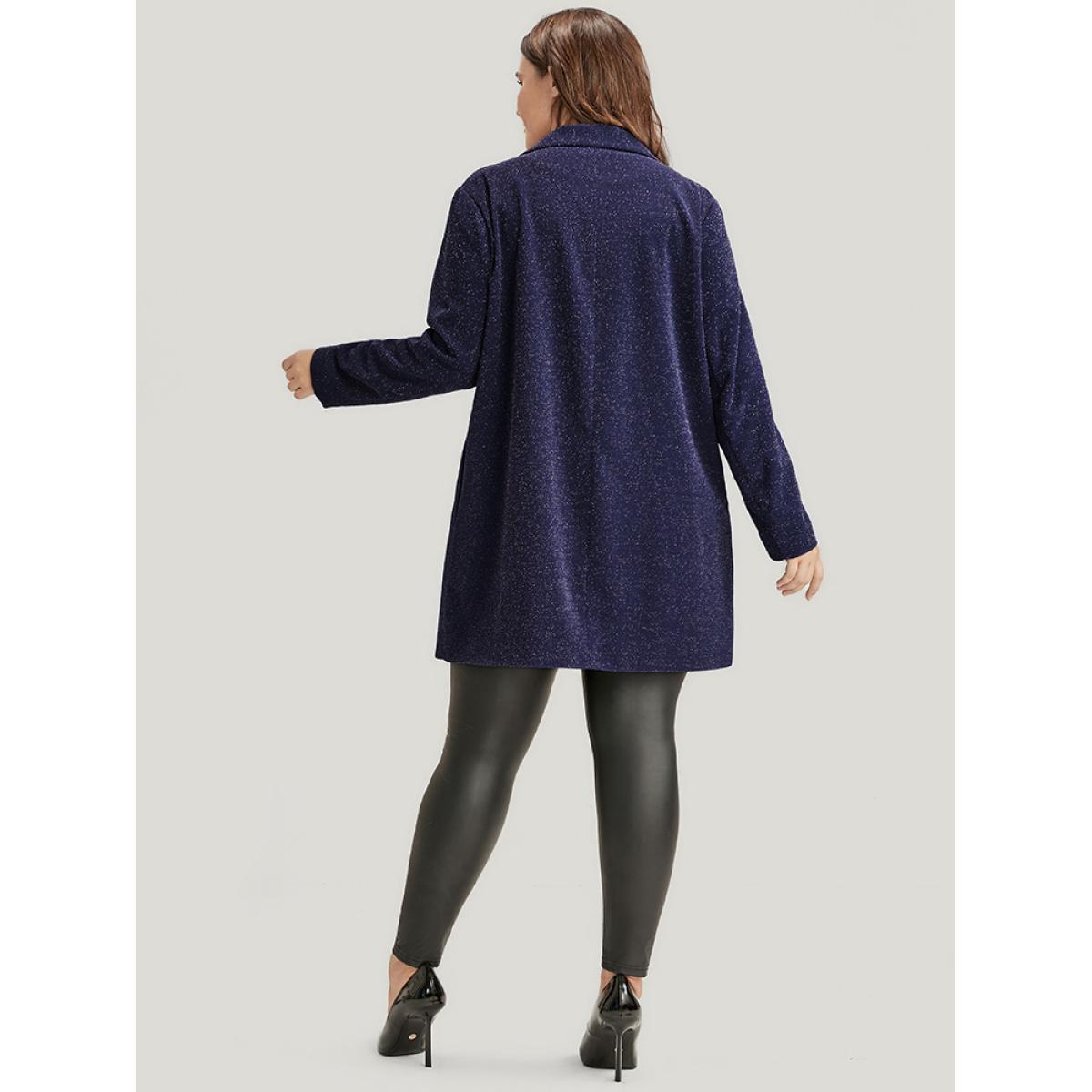Plus Size Solid Sequin Open Front Blazer DarkBlue Women Going out Plain Pocket Sleeve Long Sleeve Suit Collar 28/5X Pocket Party Blazers BloomChic Product Image