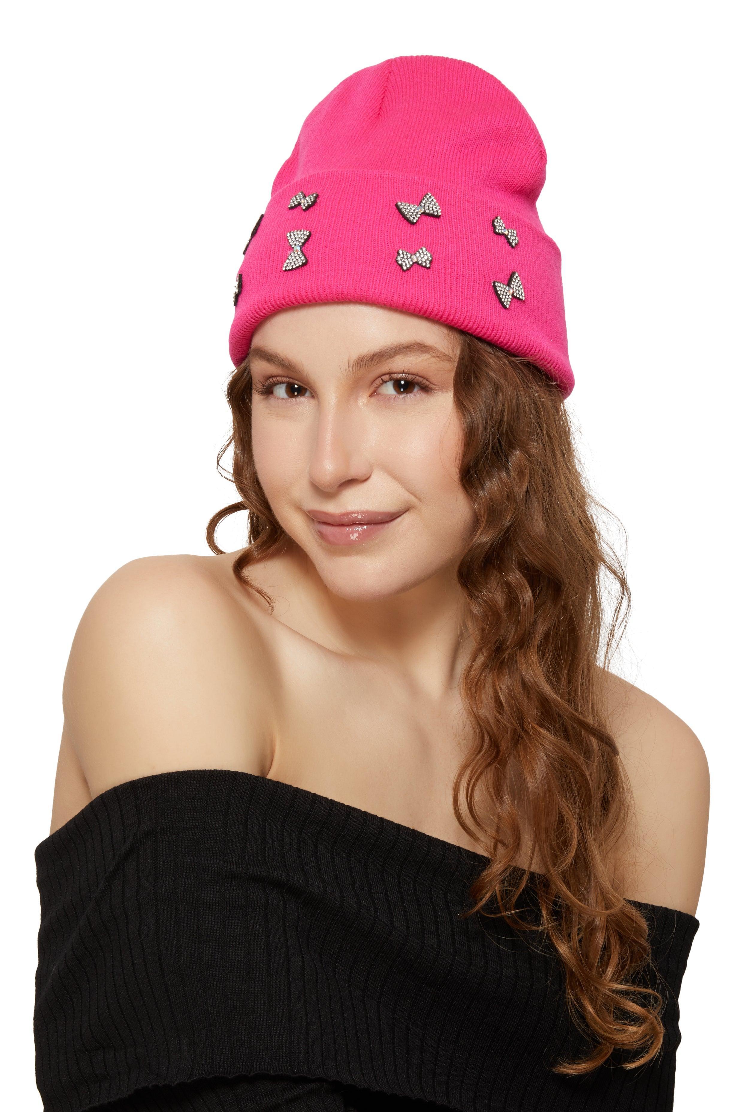 Rhinestone Bow Beanie Female Product Image