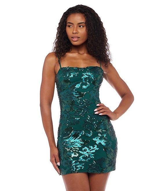B. Darlin Sleeveless Floral Patterned Sequin Bodycon Dress Product Image
