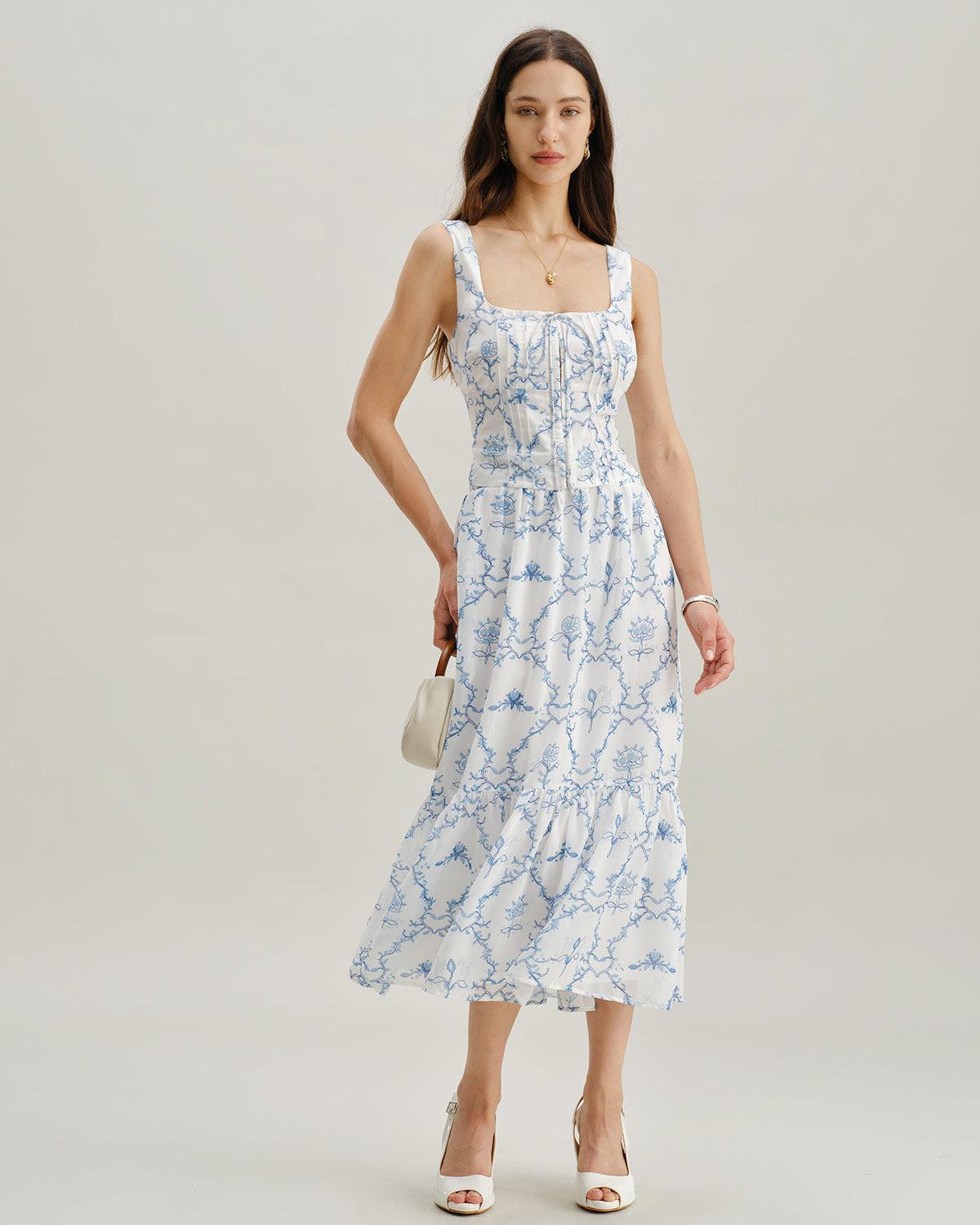 White Floral Ruched Tank Top Product Image