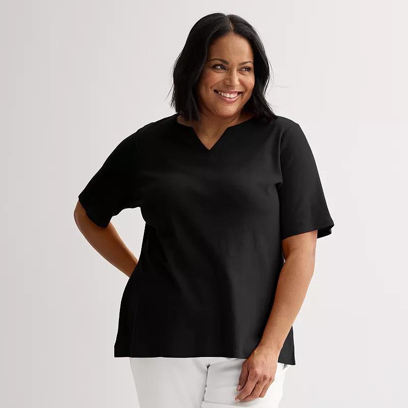 Plus Size Croft & Barrow® Elbow Sleeve Split Neck Top, Women's, Size: 2XL, Red Product Image