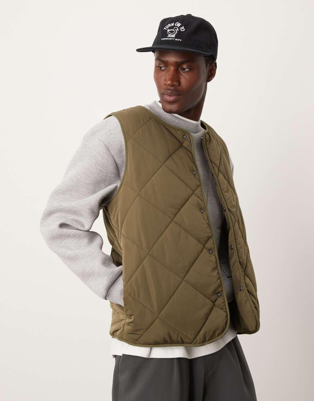 ASOS DESIGN quilted vest in khaki Product Image