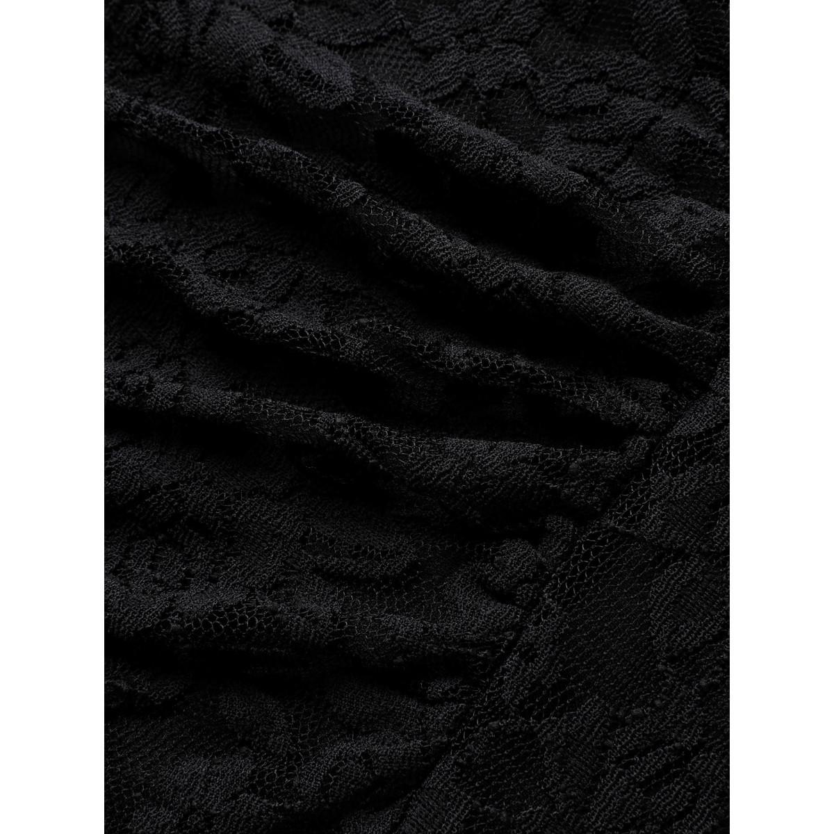 Plus Size Rose Crochet Lace Mesh Cami Dress Black Women Cocktail Non Sleeveless Curvy BloomChic 28/5X Product Image