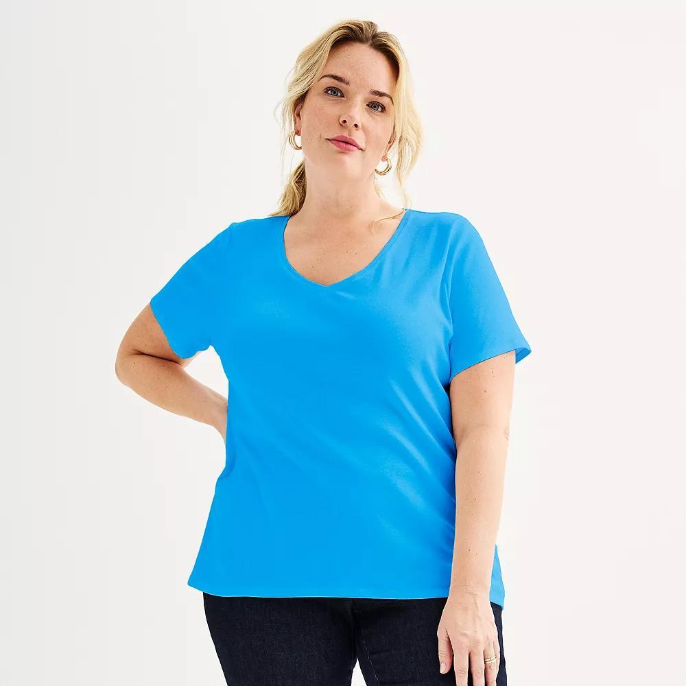 Plus Size Croft & Barrow® Essential V-Neck Top, Women's, Size: 3XL, Fresh Blue Product Image