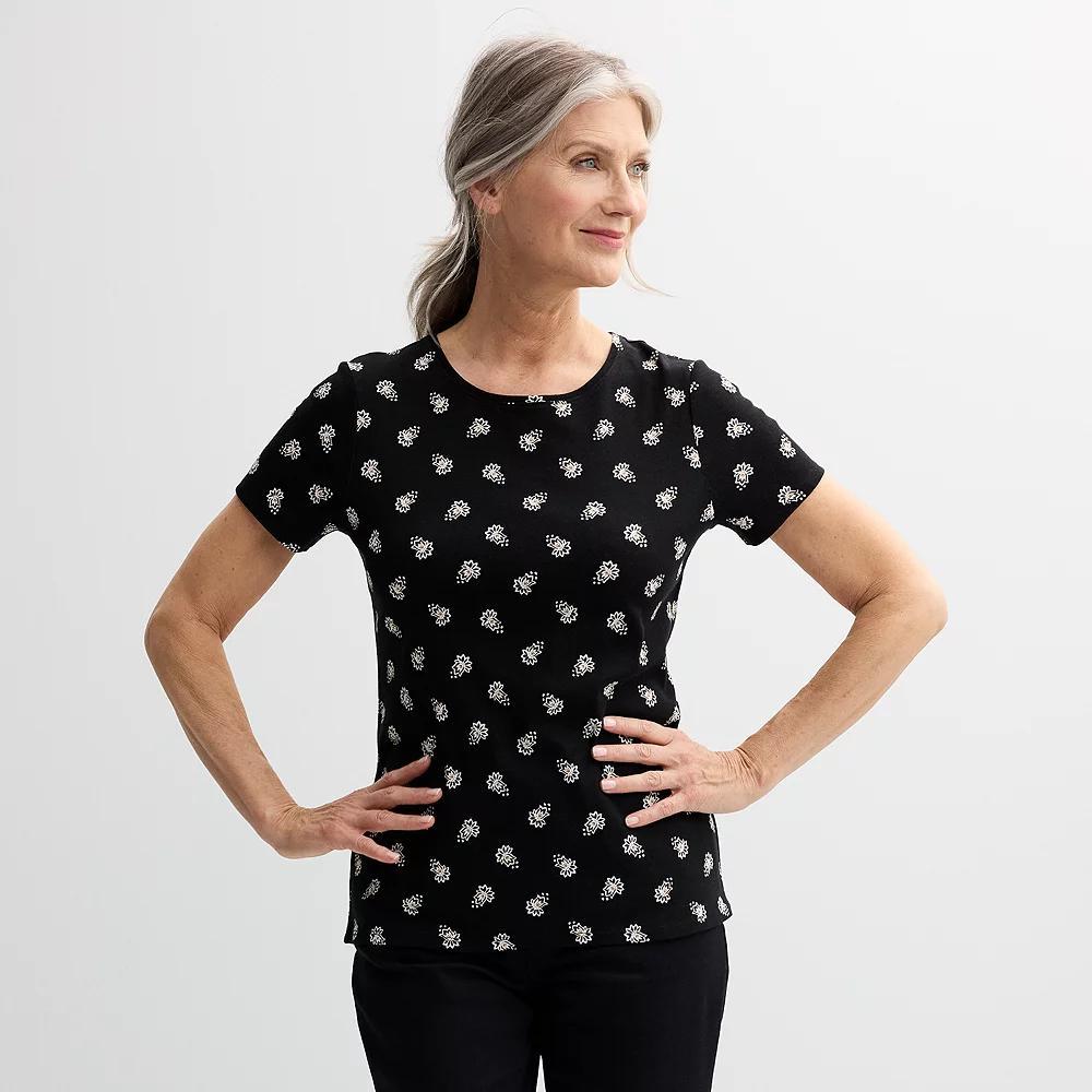 Women's Croft & Barrow® Essential Crewneck Tee, Size: Small, Black Bloom Toss Product Image