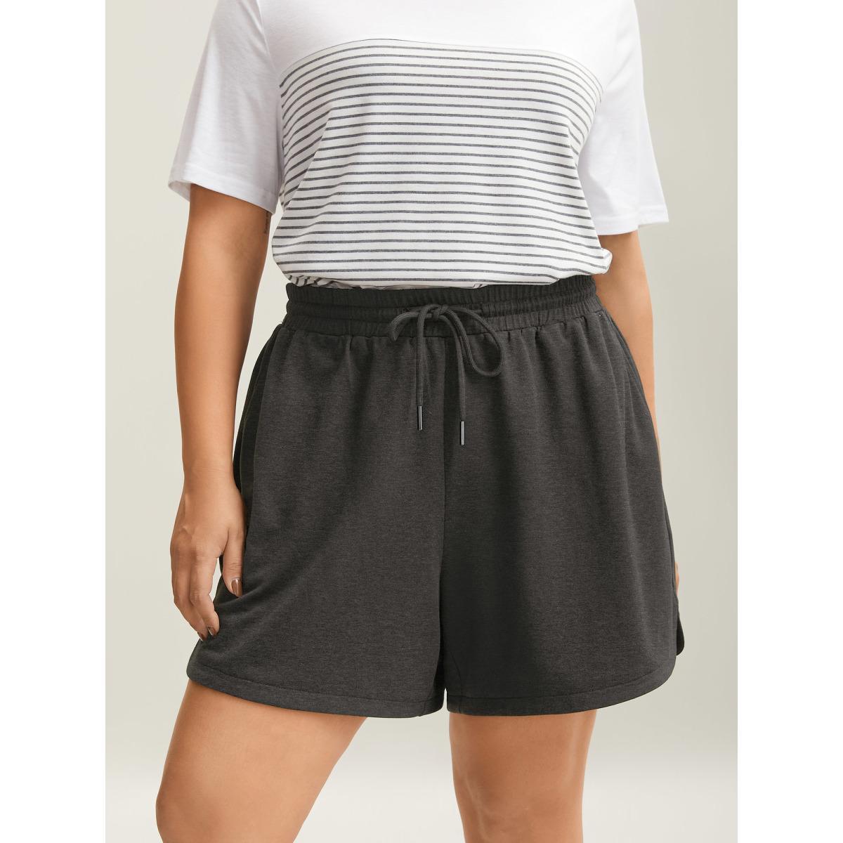 Plus Size Drawstring Slit Supersoft Pull-On Shorts Women DimGray Leisure Drawstring Loose Casual Shorts BloomChic 18-20/2X Product Image