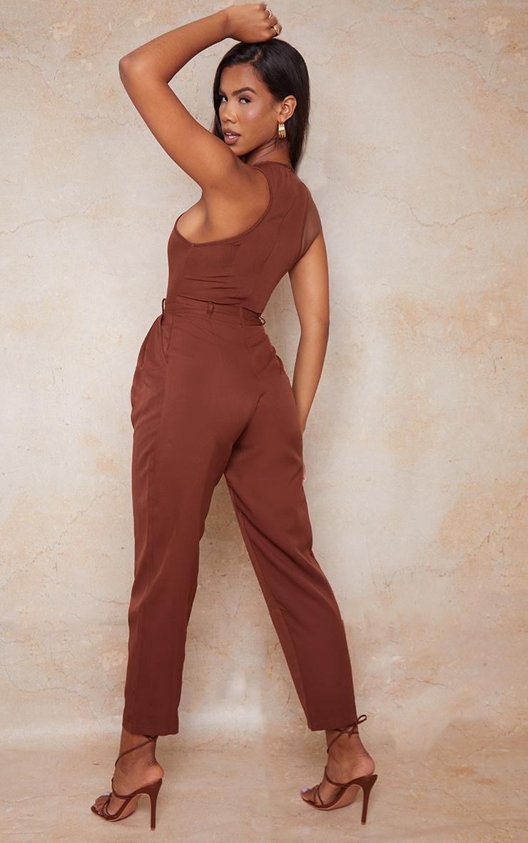 Chocolate Racer Back Pocket Detail Jumpsuit Product Image