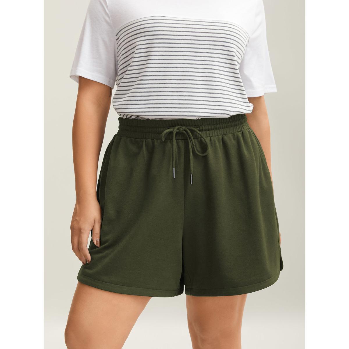 Plus Size Drawstring Slit Supersoft Pull-On Shorts Women DimGray Leisure Drawstring Loose Casual Shorts BloomChic 18-20/2X Product Image