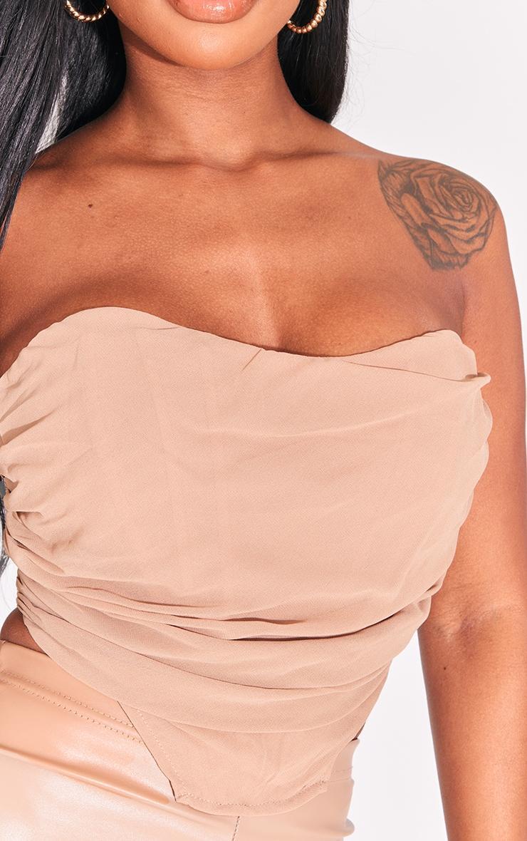 Shape Taupe Chiffon Ruched Corset Crop Top Product Image