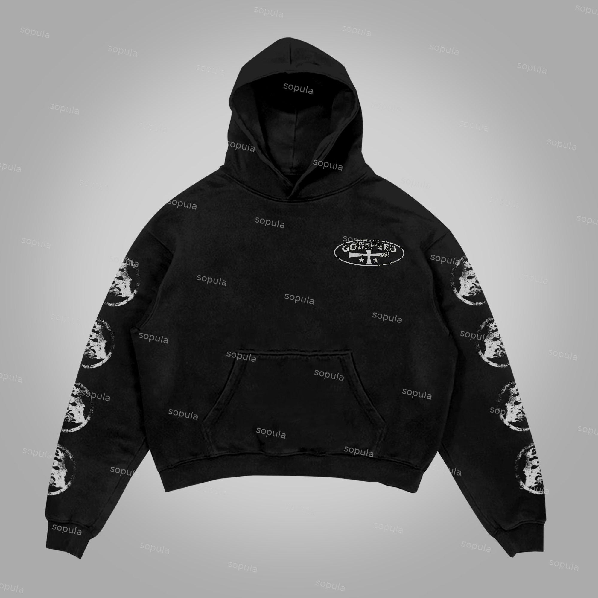 Sopula God Is With Me. Retro Vintage Printed Graphics Cotton Pocket Hoodie Product Image