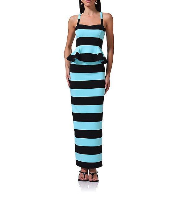 AFRM Coordinating Lyle Stripe Print Square Neck Sleeveless Peplum Matte Scuba Top Product Image