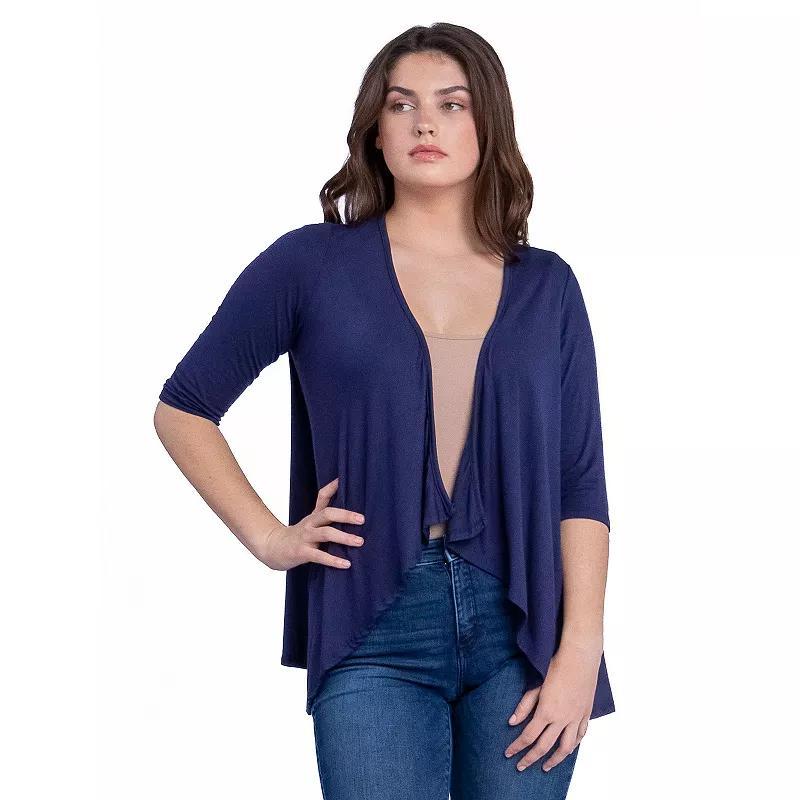 Women's 24Seven Comfort Apparel Elbow Length Sleeve Open Cardigan, Size: XXL, Black Product Image