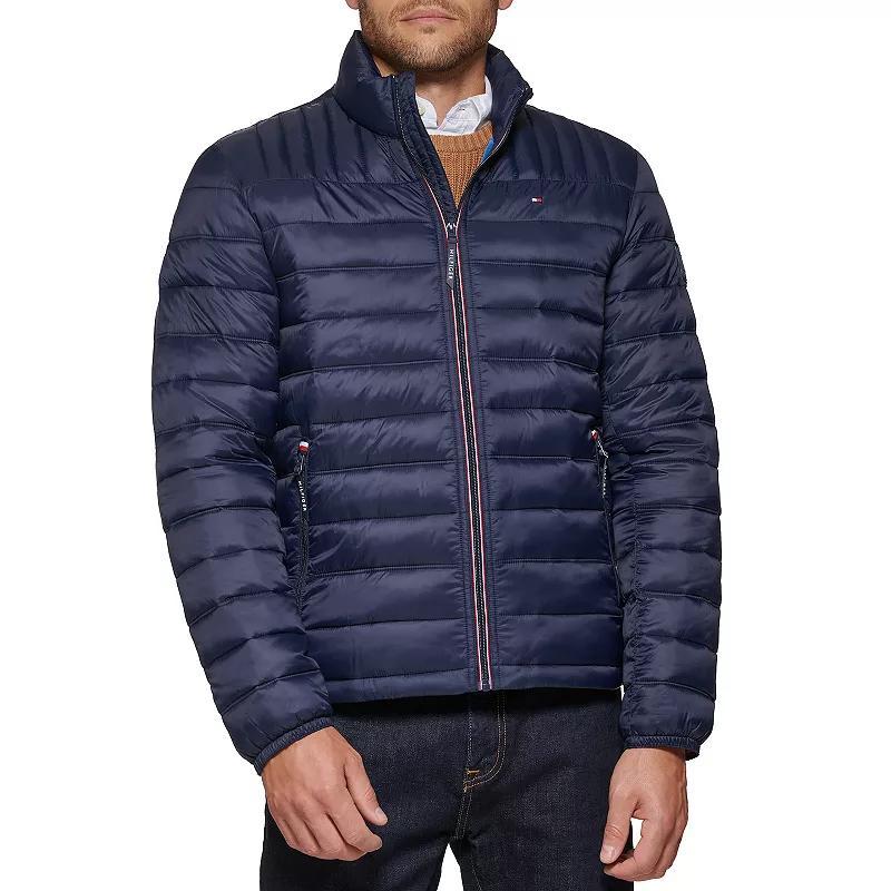 Big & Tall Tommy Hilfiger Stand Collar Packable Puffer Jacket, Mens Black Red Combo Product Image