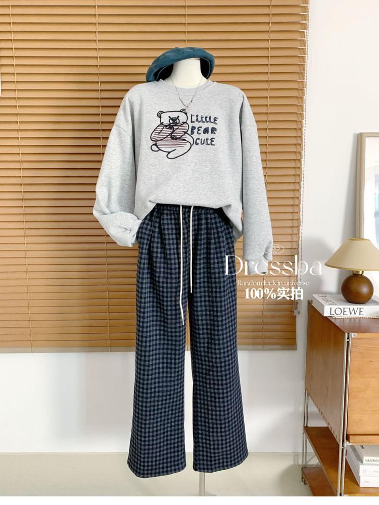 High Waist Plaid Wide Leg Pants Product Image