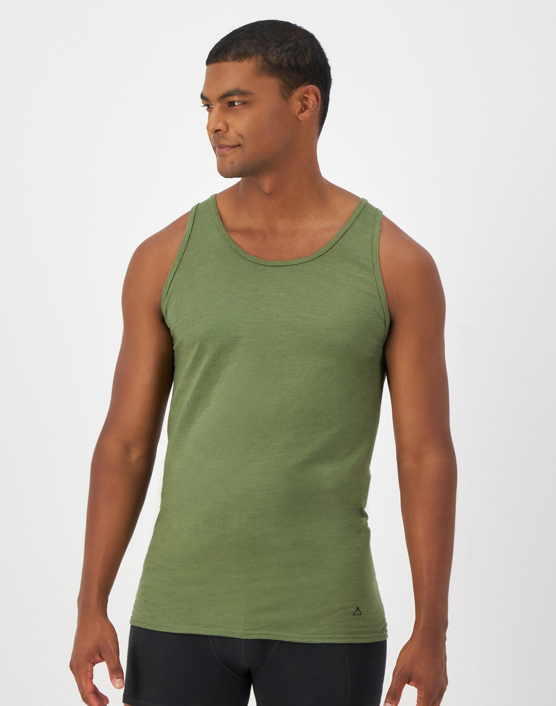 Hanes Premium Mens Explorer Tank Top Undershirt 2pk - Heathered Olive /Black Product Image