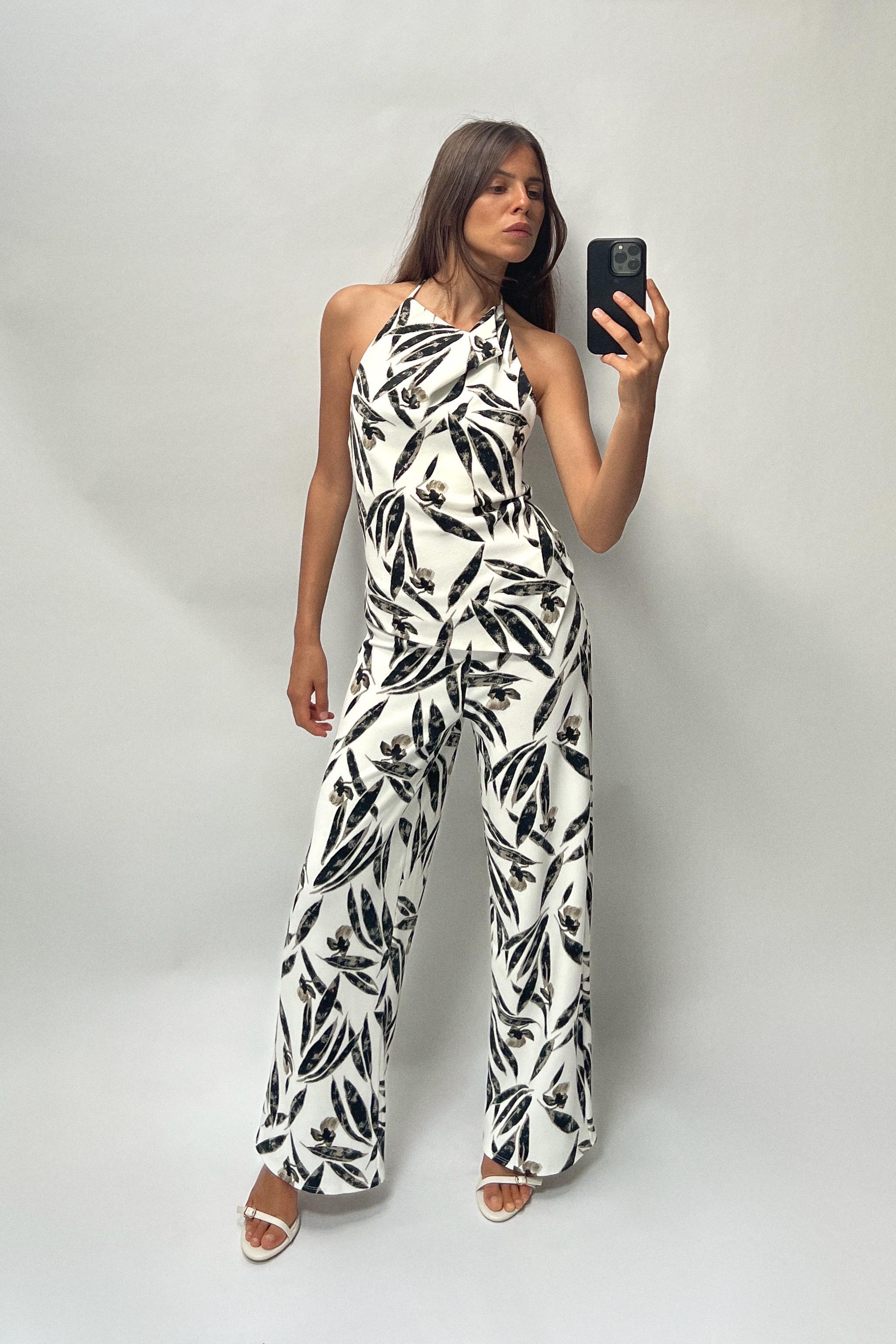 WIDE LEG PRINTED PIQUÉ PANTS Product Image