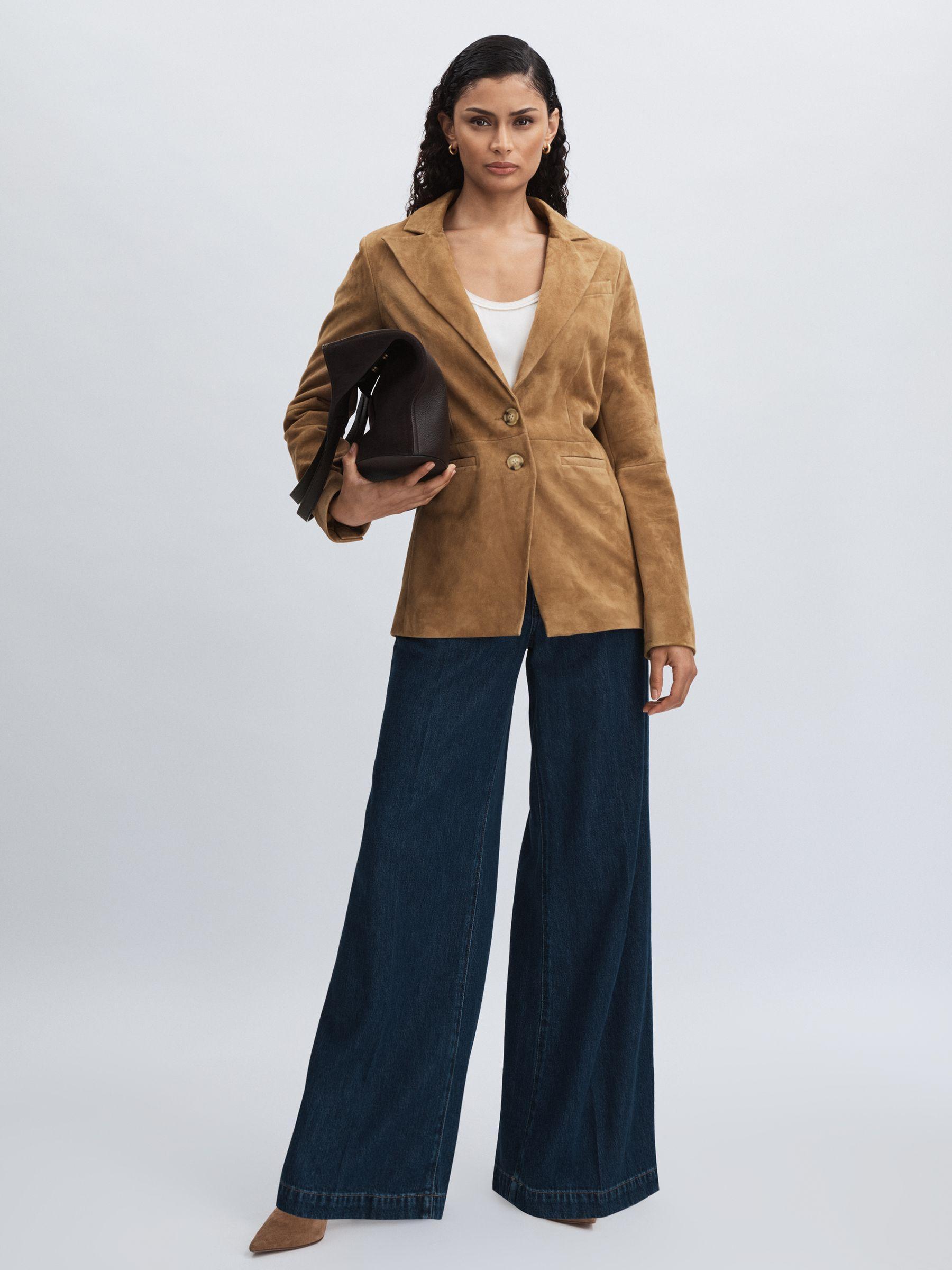 Paige Suede Single-Breasted Blazer in Tan Product Image