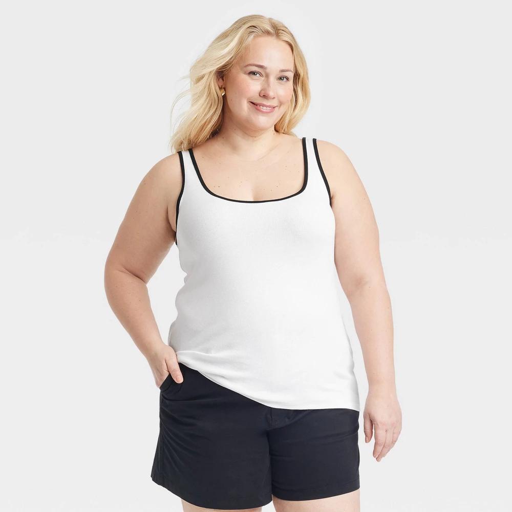 Womens Slim Fit Layered Tank Top - A New Day White/Black 4X Product Image