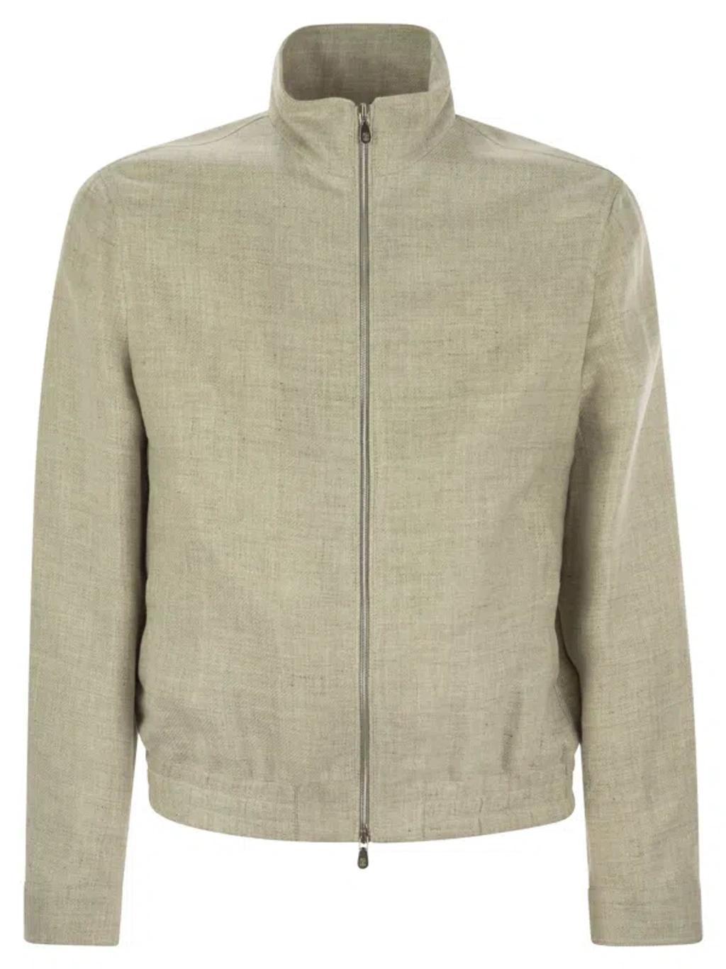 BRUNELLO CUCINELLI Linen, Wool And Silk Diagonal Bomber Jacket In Grey Product Image