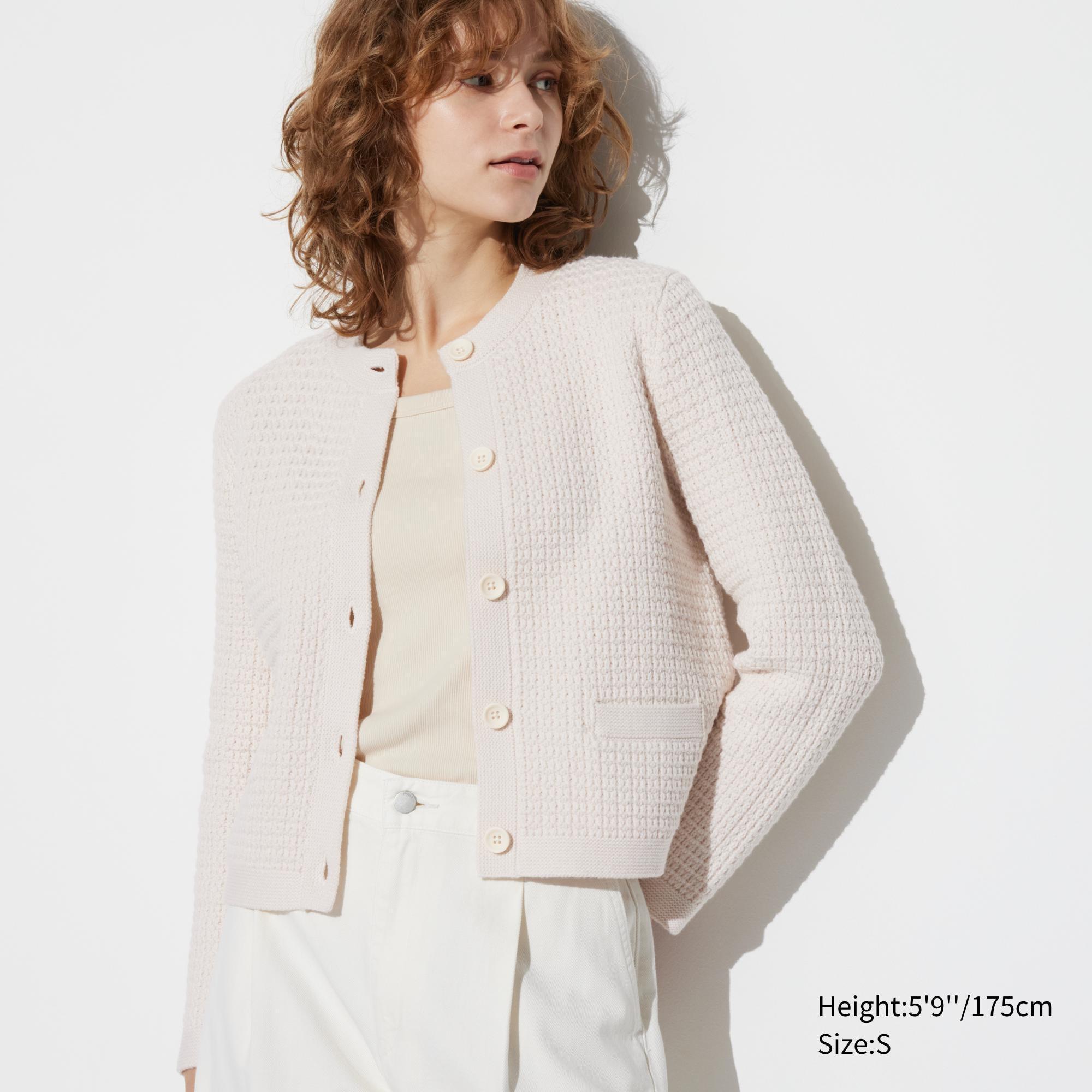 Womens Knitted Short Jacket Off White XL UNIQLO US Product Image