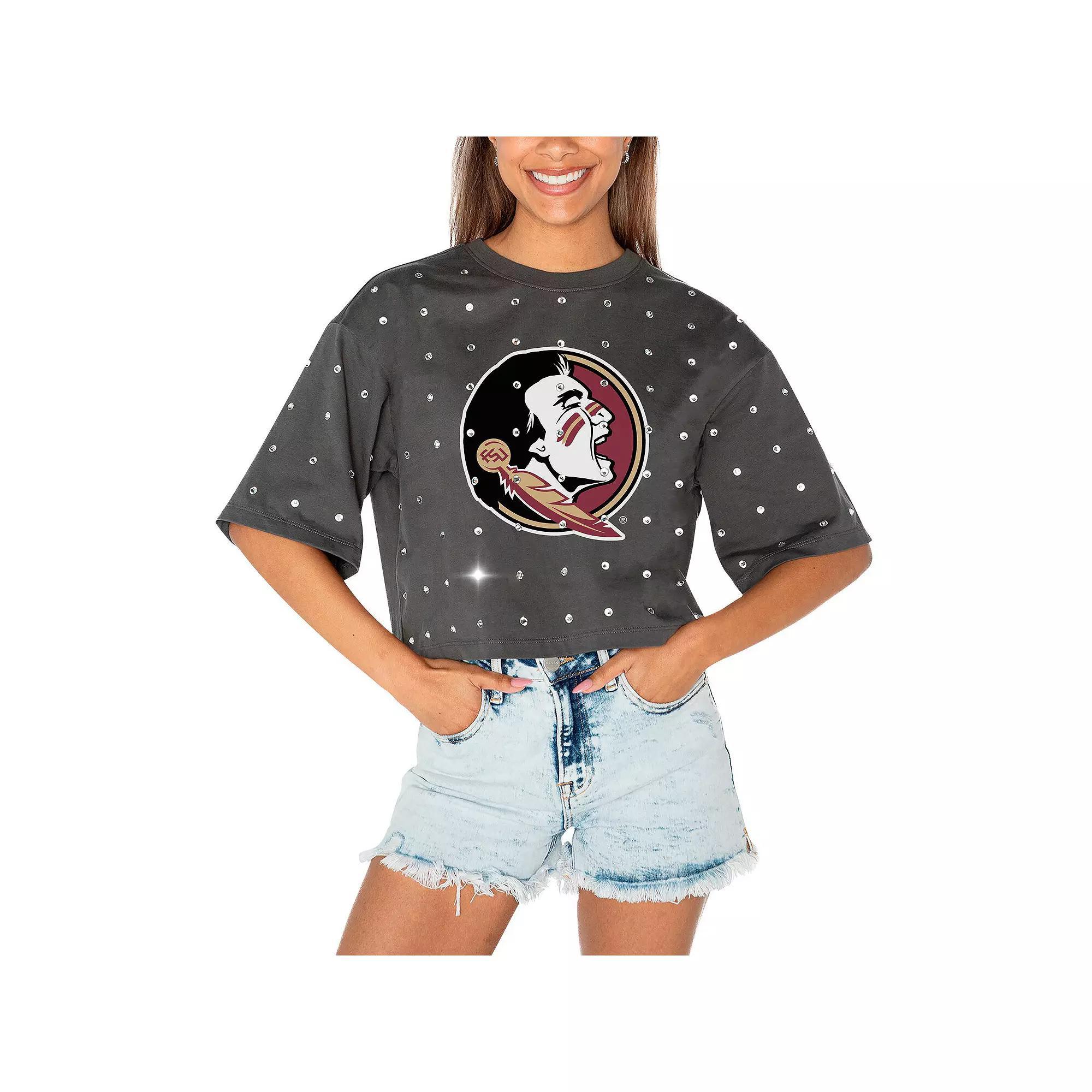 Women's Gameday Couture Gray Florida State Seminoles Go Time Rhinestone Crop T-Shirt, Size: XL, Grey Product Image