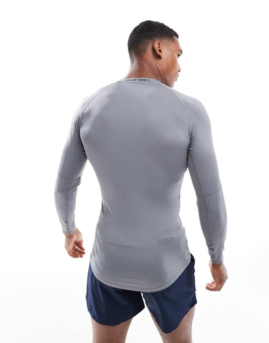 Nike Training Pro muscle fit longsleeve top in gray Product Image