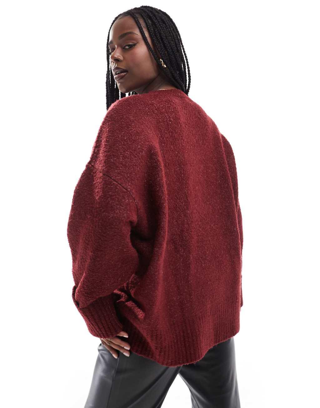 Pretty Lavish Curve oversized borg sweater in burgundy Product Image