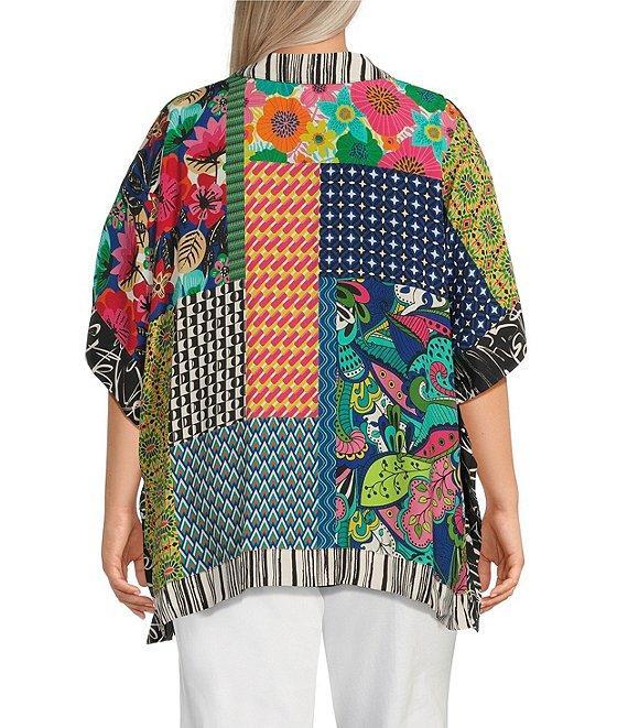 John Mark Plus Size Woven Multi Patch Print Collared Short Sleeve Tunic Product Image