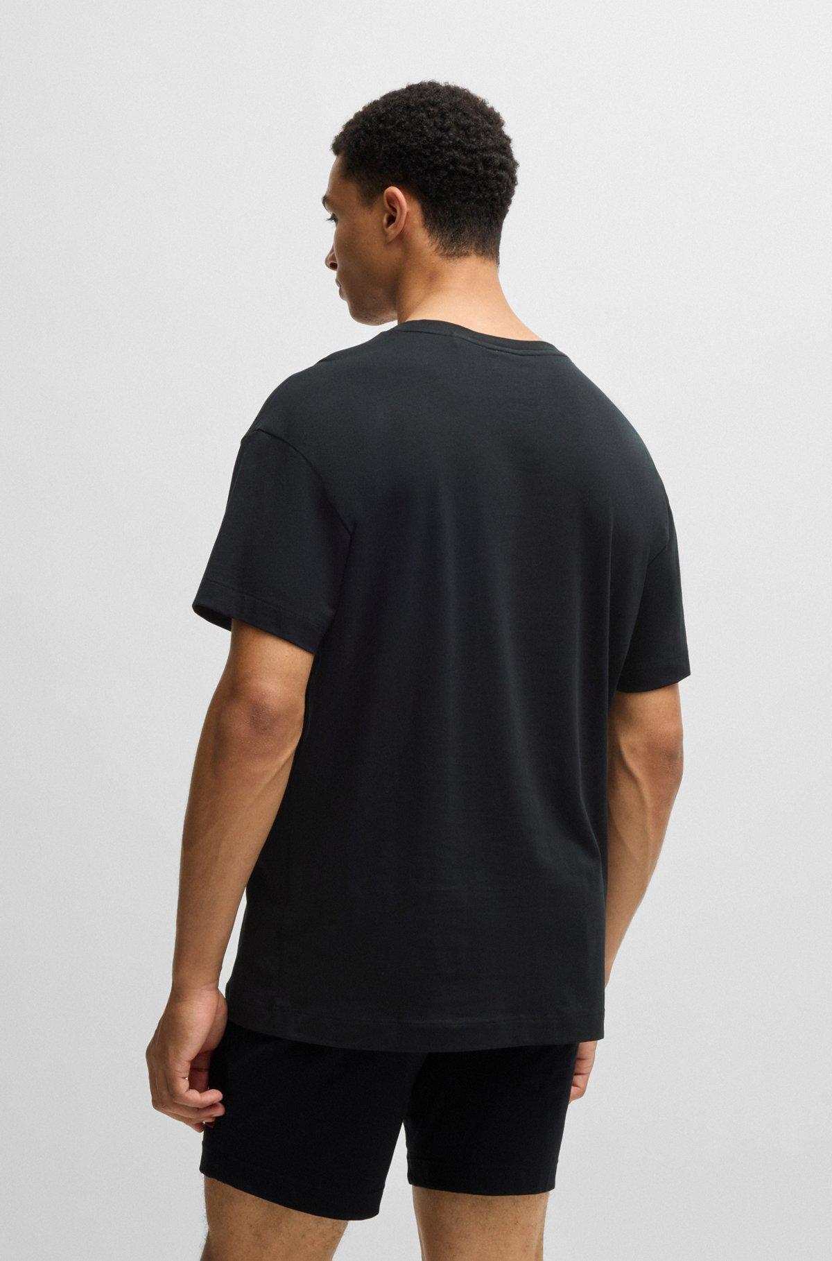 HUGO - Stretch-cotton T-shirt with graphic logo print - Black Product Image