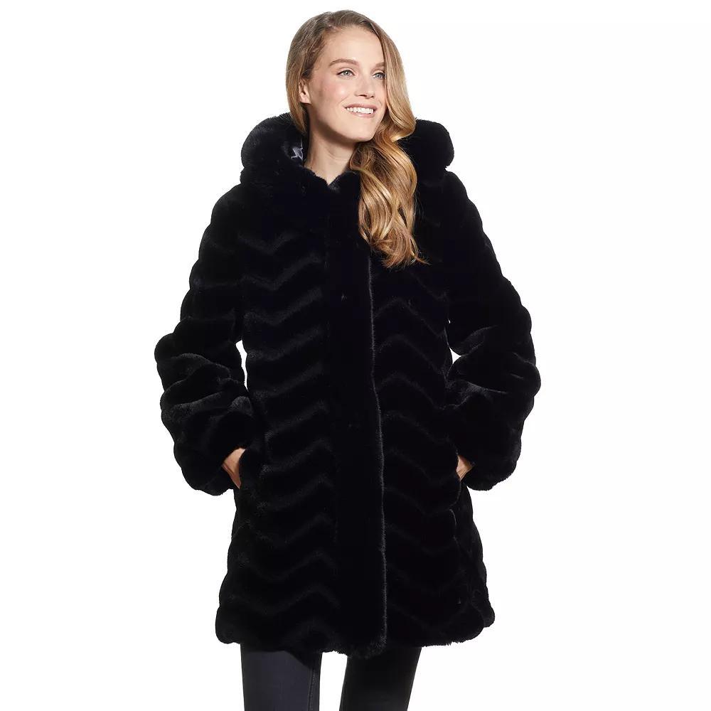 Women's Gallery Hooded Faux-Fur Walker Jacket,  Product Image