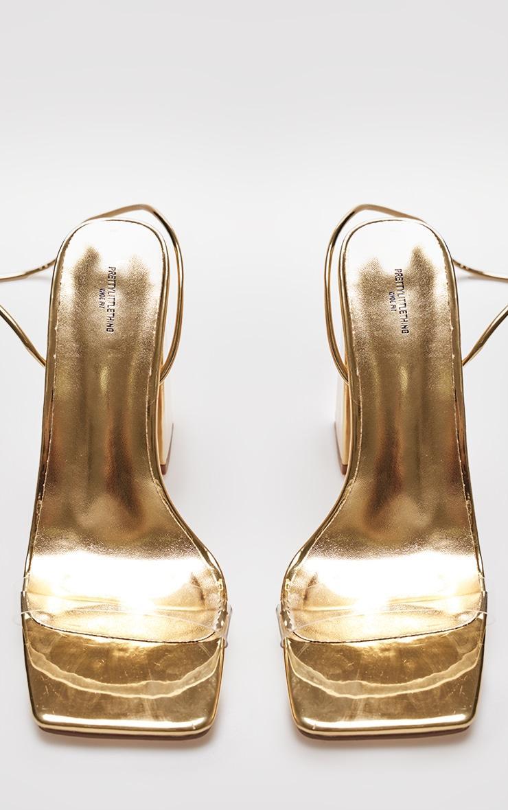 Gold Wide Fit Metallic Pu Clear Strap Block Heel Sandals Product Image