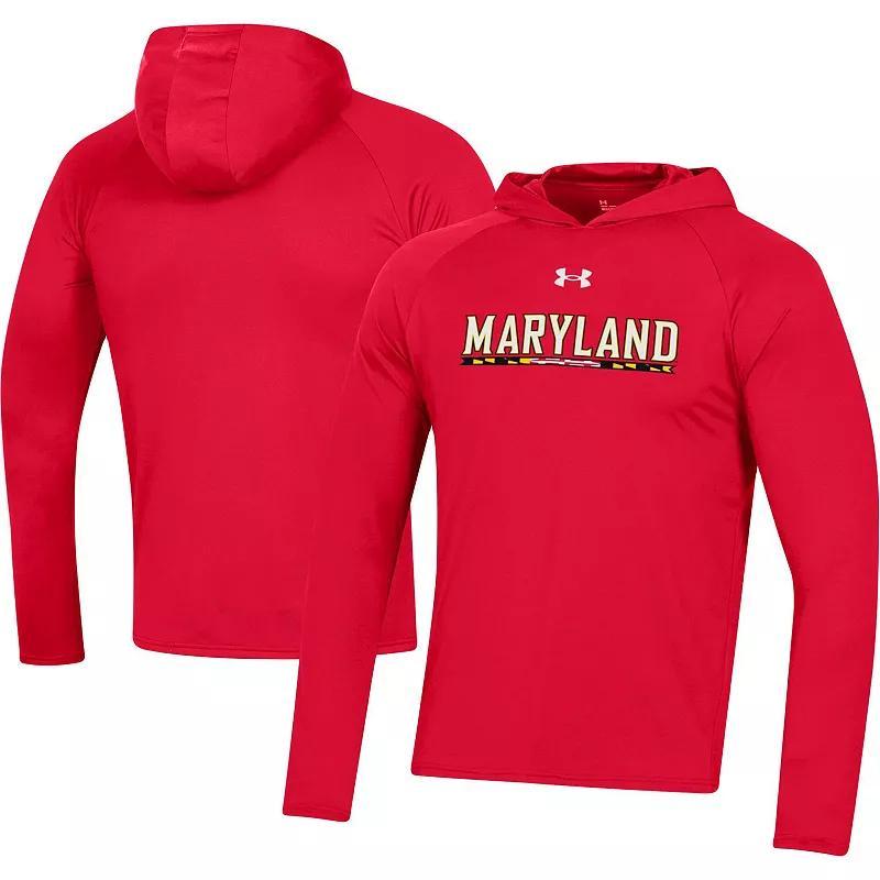 Mens Under Armour Maryland Terrapins School Logo Raglan Long Sleeve Hoodie Performance T-Shirt Product Image