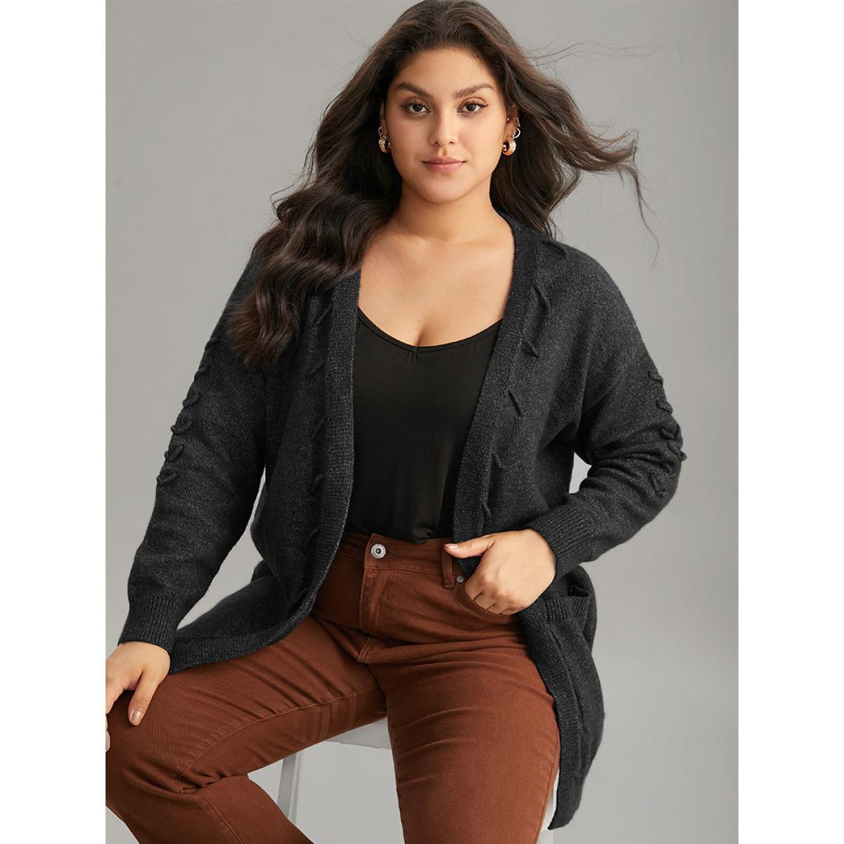 Plus Size Supersoft Essentials Textured Heather Pocket Cardigan Black Women Casual Loose Long Sleeve Everyday Cardigans BloomChic 12/L Product Image
