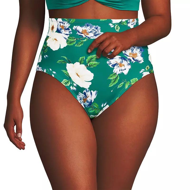 Plus Size Lands End Size Ultra High Waisted Slender Bikini Bottoms, Womens Deep Blue Product Image